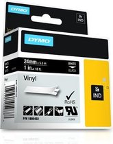 DYMO Rhino industriële Vinyl Labels | 24 mm x 5,5 m | witte afdruk op zwart | zelfklevende labels voor Rhino & LabelManager labelprinters