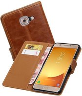 Zakelijke Book Case Telefoonhoesje Geschikt voor de Samsung Galaxy J7 Max - Portemonnee Hoesje - Pasjeshouder Wallet Case - Bruin