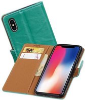 Zakelijke Book Case Telefoonhoesje Geschikt voor de iPhone X - Portemonnee Hoesje - Pasjeshouder Wallet Case - Groen