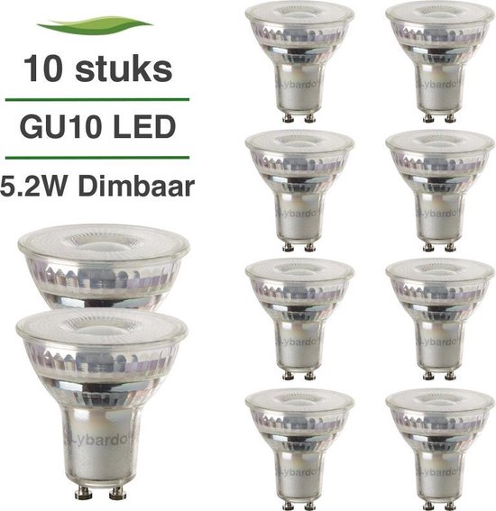 bol.com | 10 Pack Lybardo LED GU10 5.2W 50 graden 3000K Modern Wit Dimbaar  345 Lumen