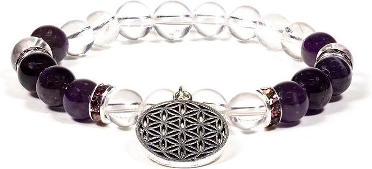 Armband Bergkristal - Amethist met Bloem des Levens