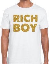 Rich boy goud glitter tekst t-shirt wit voor heren L