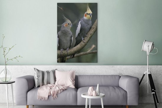 Canvas schilderij 90x140 cm - Wanddecoratie Paar valkparkieten in het wild - Muurdecoratie woonkamer - Slaapkamer decoratie - Kamer accessoires - Schilderijen