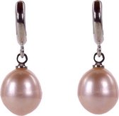 Zoetwater parel oorbellen Pente - oorringen - echte parels - edelstaal - roze - zilver