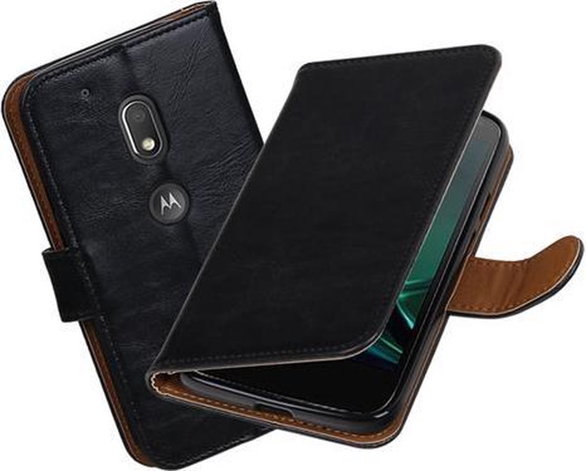 BestCases.nl Zwart Pull-Up PU booktype hoesje Motorola Moto G4 Play