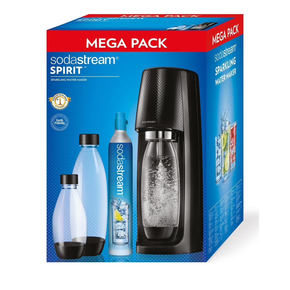 Sodastream Mega Pack Spirit Bruiswatertoestel 60L CO2-cilinder en 3 Flessen Zwart