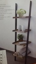 Relaxdays- ladderrek bamboe-decoratieve leunende kast-- rek 4 planken - wandrek - houten rek - zwart - bamboe- 168 x 42 x 36,5 cm