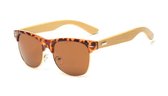 Dames Zonnebril Clubmaster Model - Bruine Glazen - Luipaard Print Frame