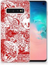 Geschikt voor Samsung Galaxy S10 TPU Siliconen Hoesje Design Angel Skull Red