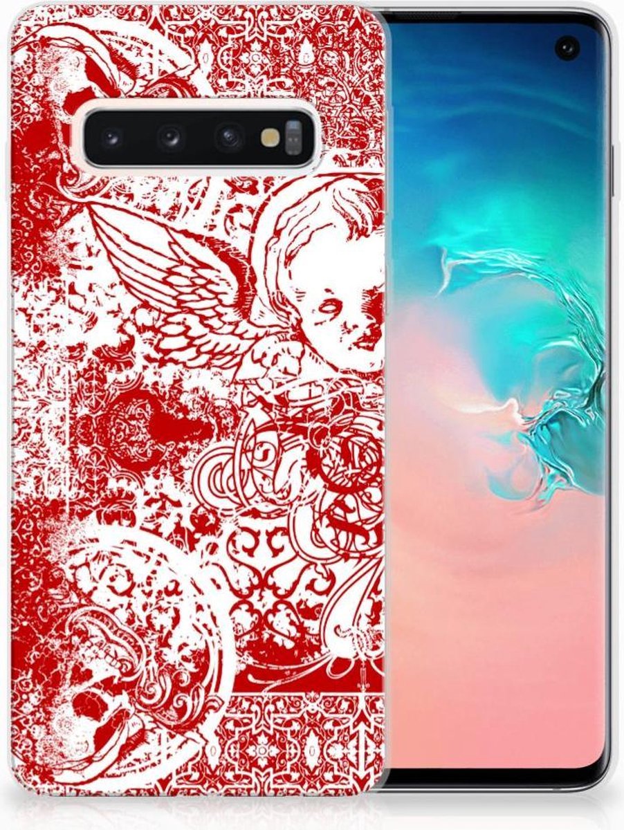 Silicone Back Case Samsung Galaxy S10 Angel Skull Rood
