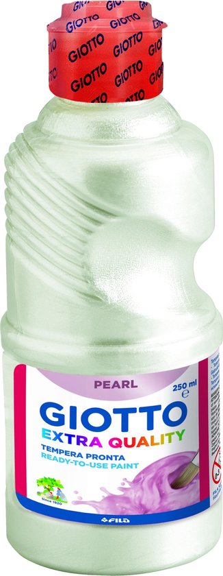 Giotto Extra Quality parelmoer tempera verf in een witte fles van 250 ml.