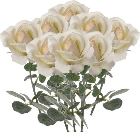 8x Creme witte rozen/roos kunstbloemen 37 cm - Kunstbloemen boeketten
