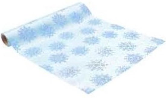 Ringlet uitzending Taiko buik Kerst diner tafelloper lichtblauw met zilveren sneeuwvlokken 200 x 35 cm -  Polyester -... | bol.com
