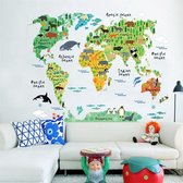Muursticker Wereldkaart Dieren Full Color - Kinderkamer - 95 x 73 cm - Mooiaandemuur