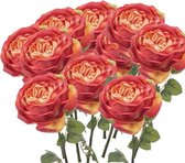10x Oranje rozen kunstbloem 66 cm - Kunstbloemen boeketten