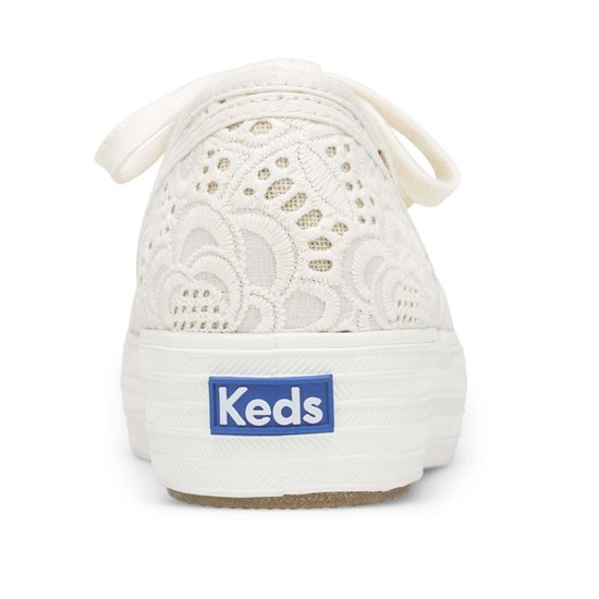 Keds Dames Veterschoenen Triple Embroidered Crochet Cream Wit
