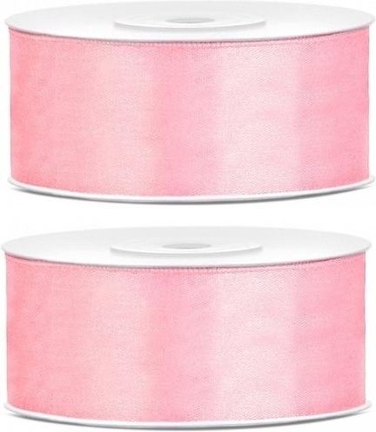 2x Hobby/decoratie roze satijnen sierlinten 2,5 cm/25 mm x 25 meter - Cadeaulinten satijnlinten/ribbons - Roze linten - Hobbymateriaal benodigdheden - Verpakkingsmaterialen