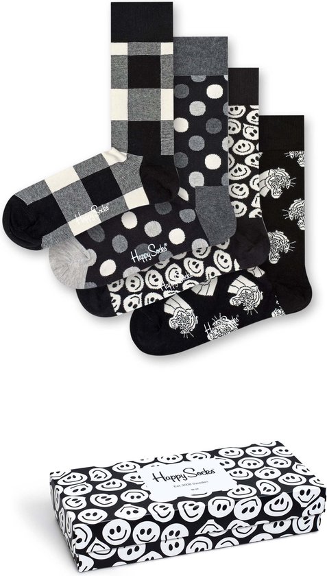 Complex Buitenland jeans Happy Socks sokken - Happy Black White Gift Box - Unisex - Maat: 41-46 | bol .com
