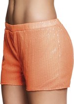 4 stuks: Hotpants Pailletten neon oranje - Medium