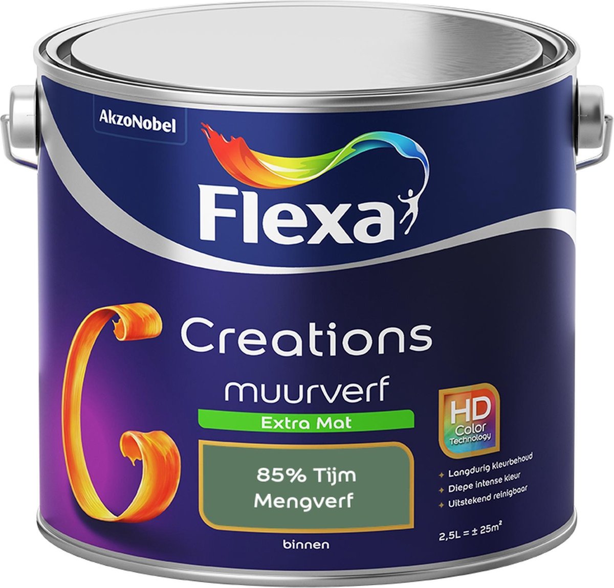 Flexa Creations - Muurverf Extra Mat - 85% Tijm - Mengkleuren Collectie - Groen - 2,5 Liter
