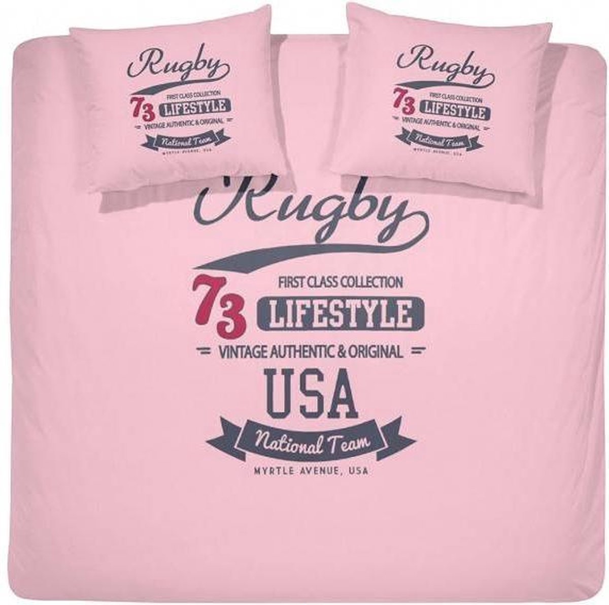 Damai Rugby Dekbedovertrek - Katoen - Eenpersoons - 140x200/220 cm - Roze