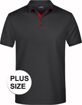Grote maten polo shirt Golf Pro premium zwart/rood voor heren - Zwarte plus size herenkleding - Werk/zakelijke polo t-shirts 3XL