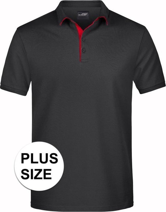 Grote maten polo shirt Golf Pro zwart/rood voor heren - Zwarte size... | bol.com