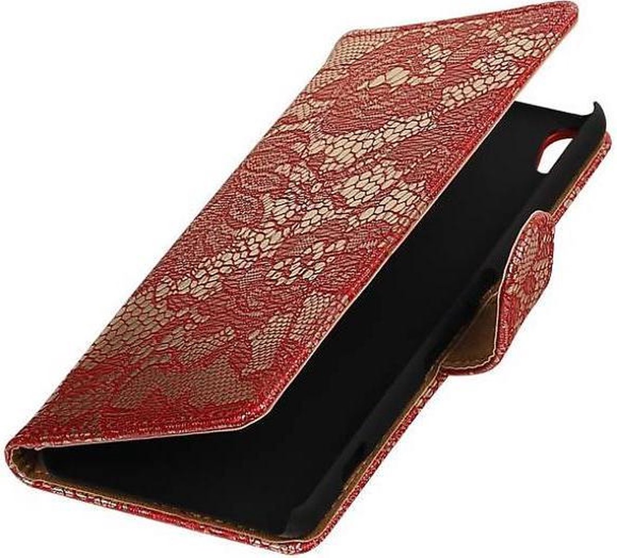Lace Bookstyle Wallet Case Hoesjes Geschikt voor Sony Xperia XA Rood