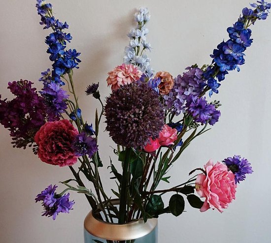 Boeket bloemen - zijden bloemen - kleur blauw - inclusief vaas -  topkwaliteit | bol.com