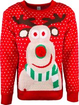 JAP Foute kersttrui - Rudolf met 3D neus voor Kinderen - Kerst - Kerstcadeau - 4 - 8 jaar - Rood