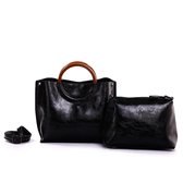 Trendy Handtas Ines Delaure - bag in bag - 2 handtassen - zwart