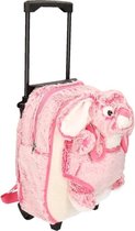 Kindertas op wieltjes met roze pluche konijntje/haasje 35 x 25 x 13 cm - trolley