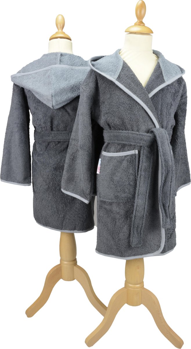 ARTG® Boyzz & Girlzz - Kinder Badjas met Capuchon - Donkergrijs/Antracietgrijs - Graphite/Anthracite Grey - Maat 164/176