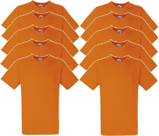 10 x Fruit of the Loom V-Hals ValueWeight T-shirt Oranje Maat S