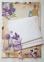 Briefpapier met enveloppen en sluitstickers - Set Purple Flowers