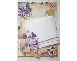 Briefpapier met enveloppen en sluitstickers - Set Purple Flowers