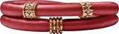 Quiges - Leren Wikkelarmband Rood 40cm met Aanschuif Bedels Roségoudkleurig - RVS Magneetsluiting - ELBS092