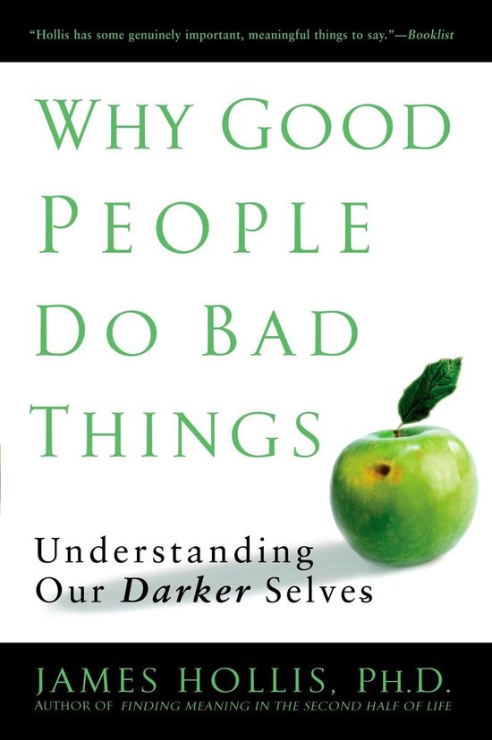 Boekomslag van 'Why Good People Do Bad Things' met een groene appel en de titel in groene letters.