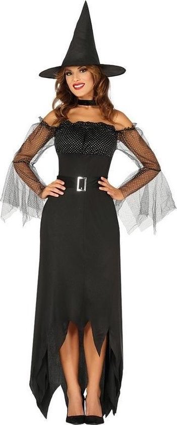 Halloween - Zwarte lange heksen verkleed kostuum jurk voor dames -  verkleedkleding... | bol.com
