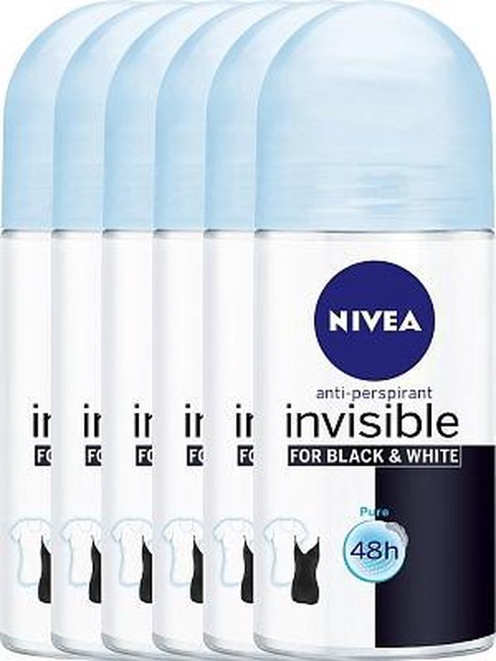 NIVEA Invisible For Black & White Pure - 6 x 50 ml - Voordeelverpakking - Deodorant Roller - NIVEA