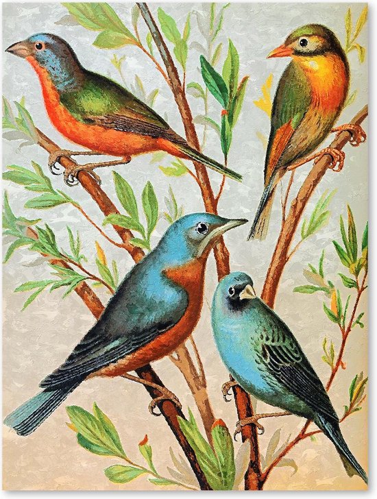 Tien vloeiend ledematen Graphic Message - Schilderij op Canvas - Vogels in Boom - Vogel Kunst -  Vintage Decoratie | bol.com