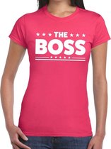 The Boss tekst t-shirt roze dames - dames shirt  The Boss L
