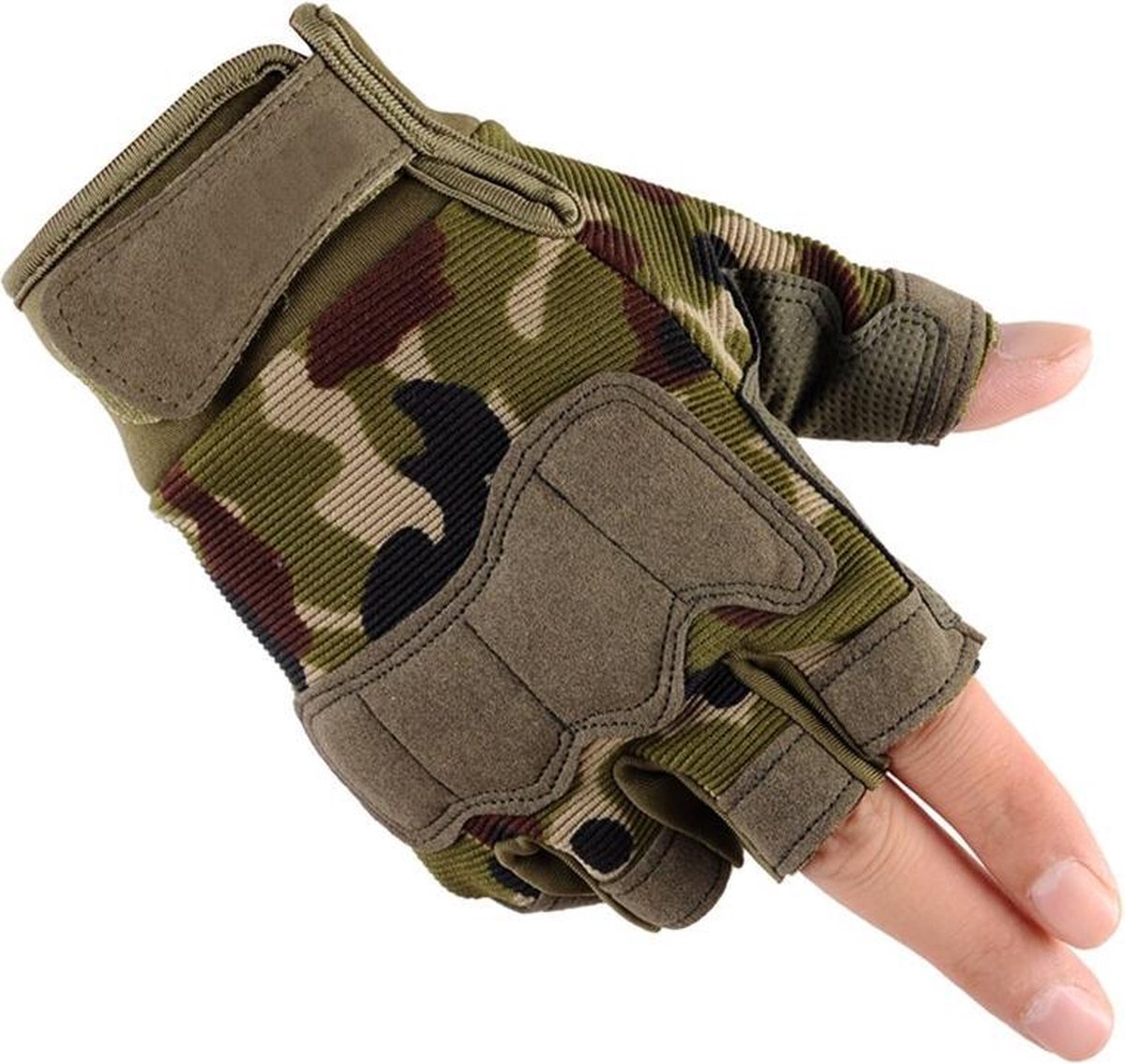 1 Paar Handschoenen zonder Vingers - Army Groen maat L - Fitness Gewichtheffen