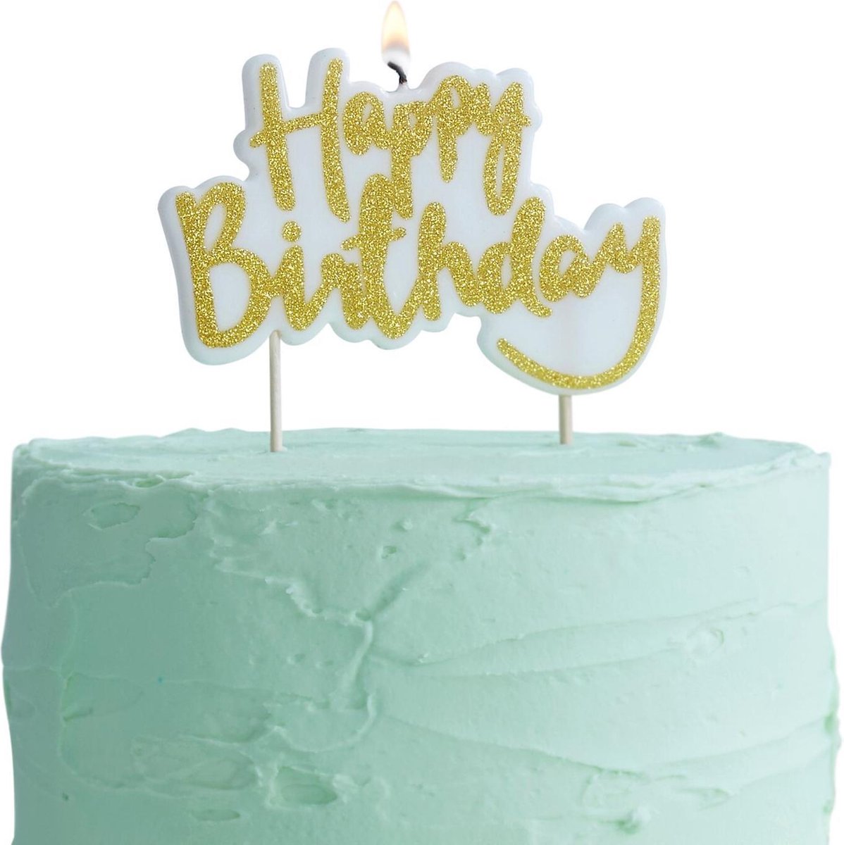 Taart Kaars 'Happy Birthday' Goud Glitter