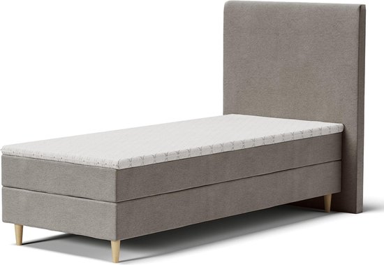 Box Spring 90x Boxspring 90x200 Beige - Inclusief Matras, Topper & Hoofdbord | bol
