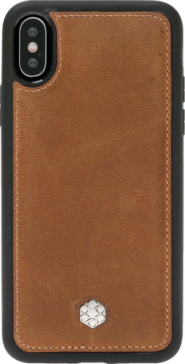 Bomonti™ - Apple iPhone X - Clevercase telefoon hoesje - Bruin Graz - Handmade lederen back cover - Geschikt voor magnetische houders