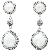 Zoetwater parel oorbellen Bright Pearl Dangling Coin - oorstekers - echte parels - sterling zilver (925) -wit - zwart - stras steentjes