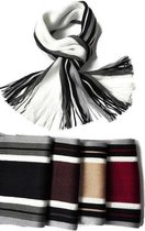 Heren sjaal - acryl - gestreept - crème wit - zwart - grijs - 23 x 180 cm