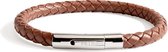 PRINS. Armband PB0023-DBR-19.5 - Heren - Donker Bruin Gevlochten Leer (6mm), RVS Slot - 19,5 cm