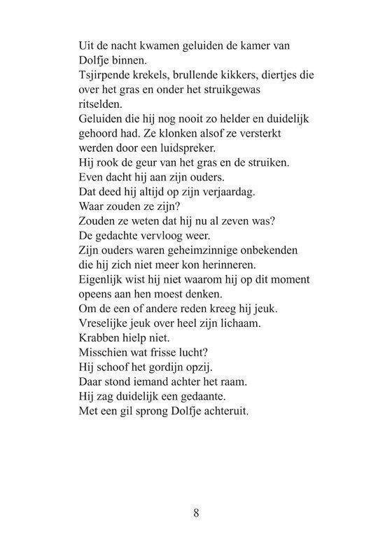 Pagina met tekst over Dolfje die geluiden hoort en zichzelf een geest toespreekt.